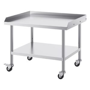 stainless steel work table, 30 x 36 x 30 inch commercial food prep worktable with 4 wheels, casters, 3 sided backsplash heavy duty prep worktable, metal work table for restaurant home hotel