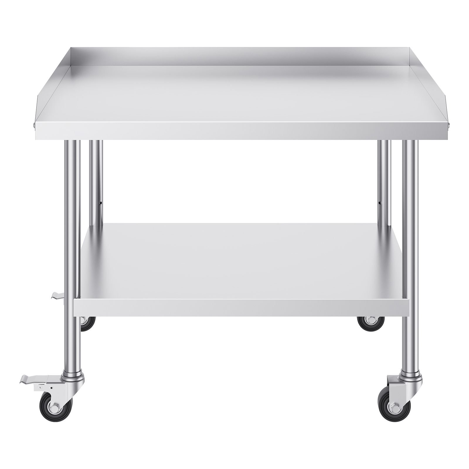 stainless steel work table, 30 x 36 x 30 inch commercial food prep worktable with 4 wheels, casters, 3 sided backsplash heavy duty prep worktable, metal work table for restaurant home hotel