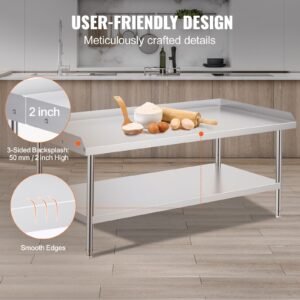 stainless steel work table, 30 x 60 x 26 inch commercial food prep worktable, 3 sided backsplash heavy duty prep worktable, metal work table for restaurant home hotel