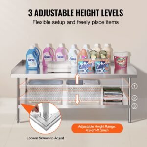 stainless steel work table, 30 x 60 x 26 inch commercial food prep worktable, 3 sided backsplash heavy duty prep worktable, metal work table for restaurant home hotel