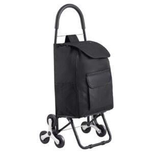 stair climber trolley dolly, 36l folding shopping cart, grocery cart trolley laundry stair climbing handcart with 6 wheels & oxford cloth bag, foldable cart for shopping grocery laundry, black