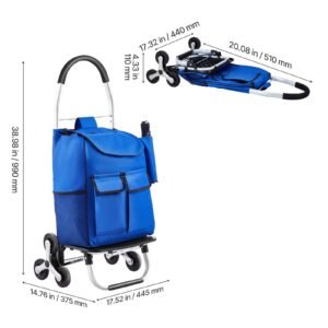 stair climber trolley dolly, 36l folding shopping cart, grocery cart trolley laundry stair climbing handcart with 6 wheels & oxford cloth bag, foldable cart for shopping grocery laundry climbing