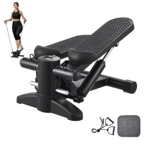 Stair Stepper, Mini Stepper for Exercise at Home, Hydraulic Fitness Stepper with Resistance Bands, Full Body Workout Cardio Equipment, Stair Climber with LCD Monitor, 330LBS Load Capacity