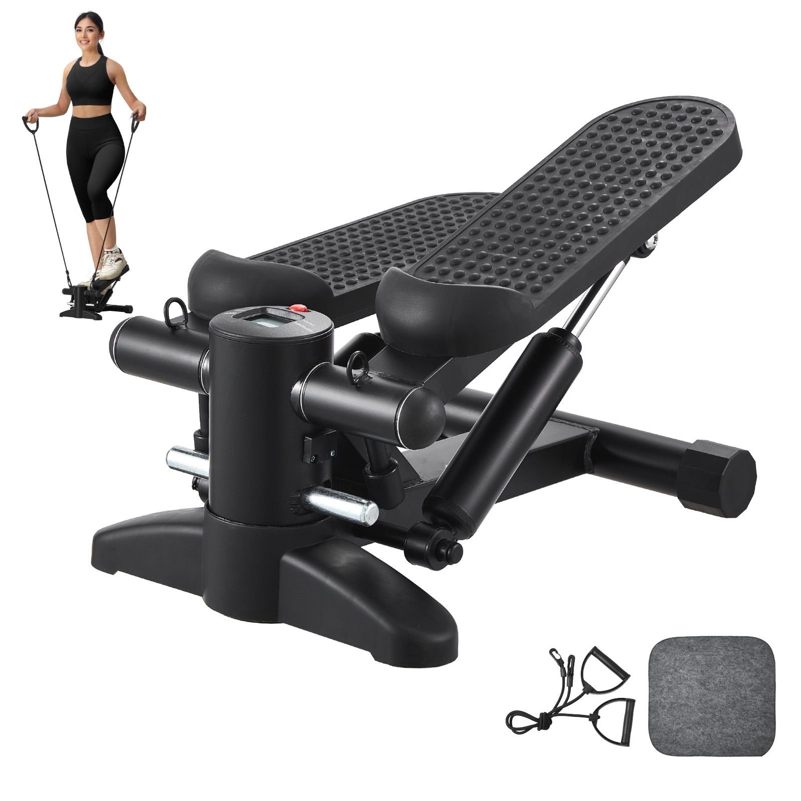 stair stepper, mini stepper for exercise at home, hydraulic fitness stepper with resistance bands, full body workout cardio equipment, stair climber with lcd monitor, 330lbs load capacity