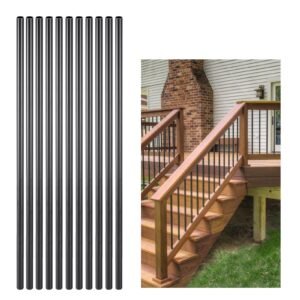 staircase balusters 101 pack, 32 in aluminum stair balusters, 3/4 in water proof round metal spindle railing, hollow deck railing with rail caps & screws for stairs, porch, patio, fence, black