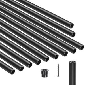 staircase balusters 51 pack, 26 in aluminum stair balusters, 3/4 in water proof round metal spindle railing, hollow deck railing with rail caps & screws for stairs, porch, patio, fence, black
