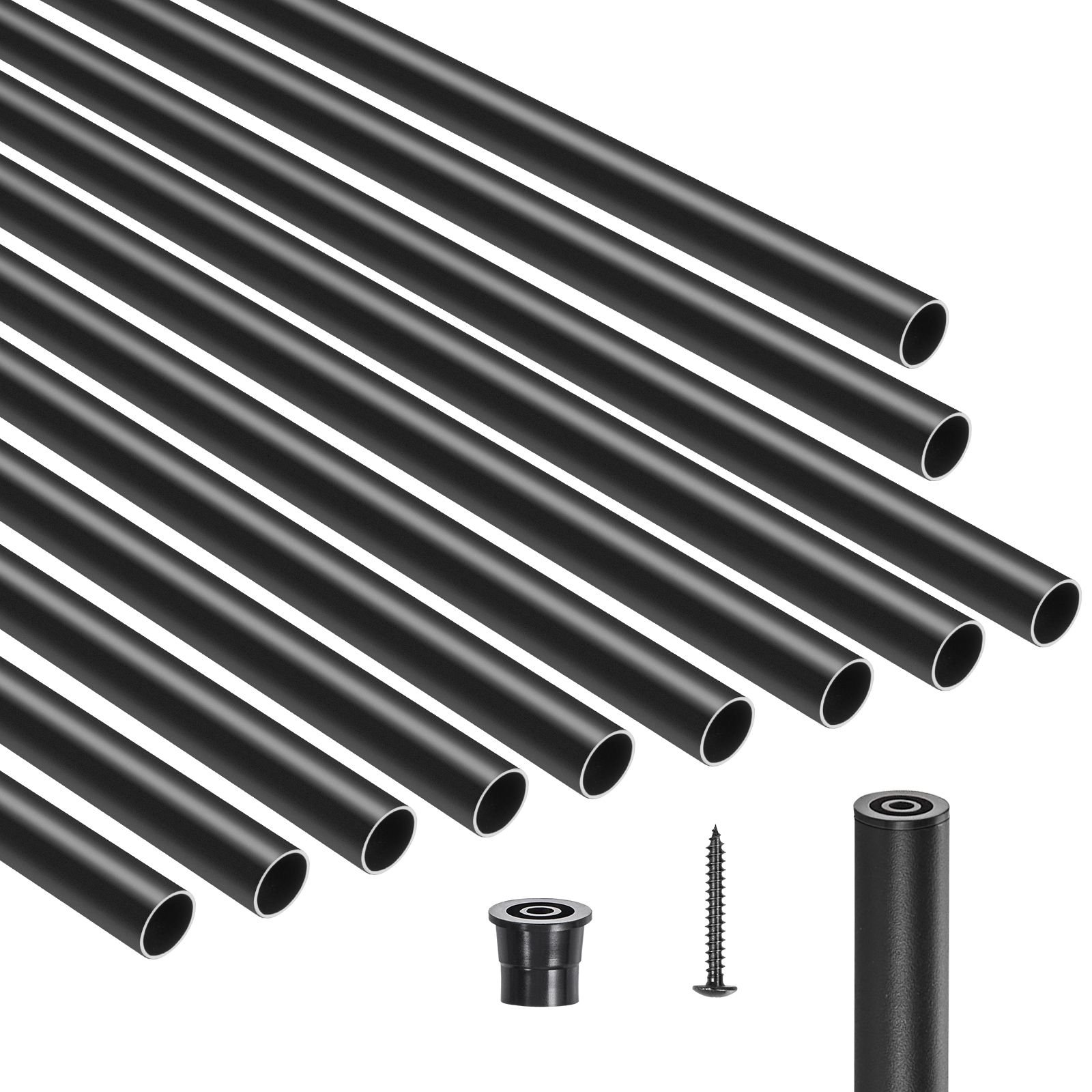 staircase balusters 51 pack, 32 in aluminum stair balusters, 3/4 inch water proof round metal spindle railing, hollow deck railing with rail caps & screws for stairs, porch, patio, matte black