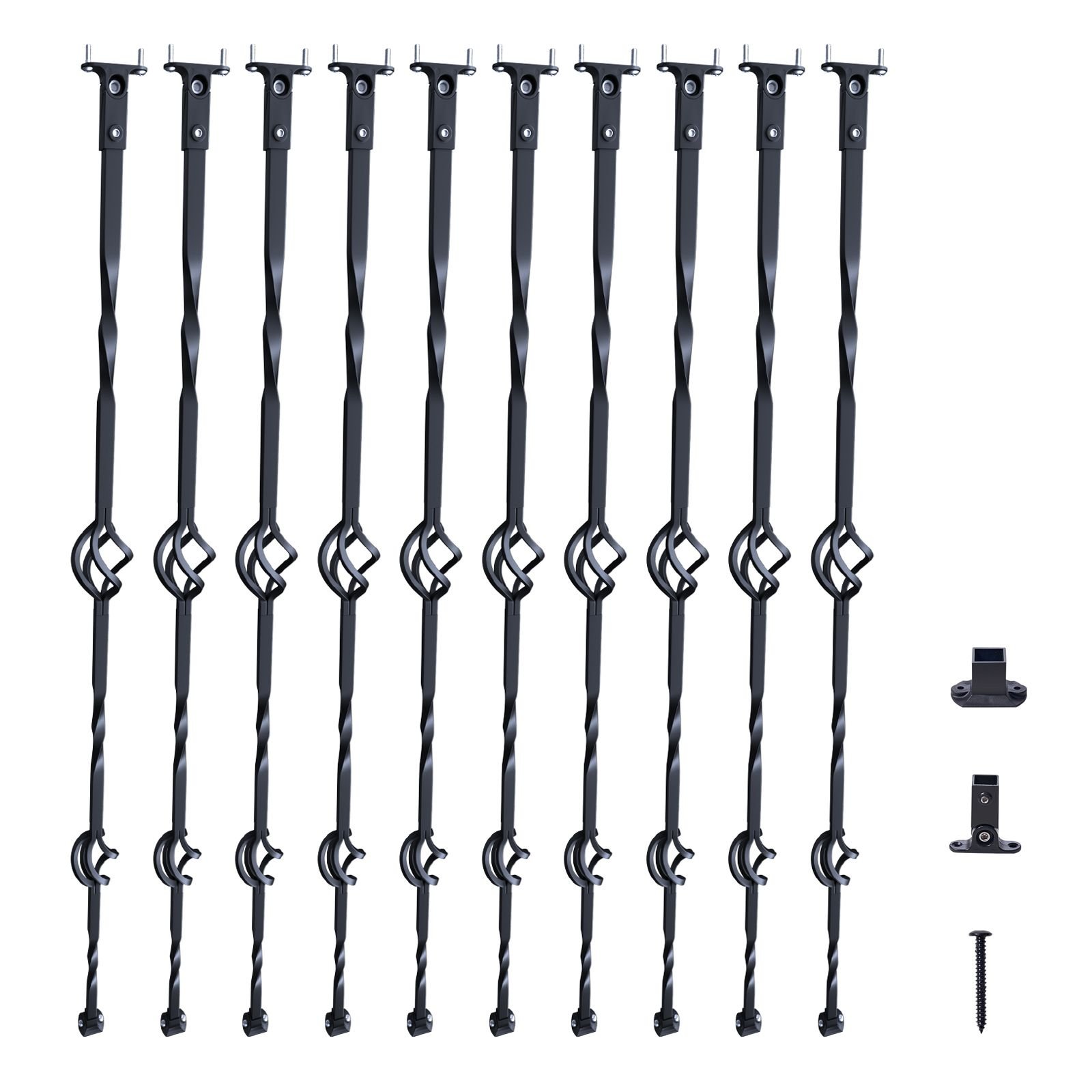 staircase metal balusters, 44'' x 1/2" galvanized steel decorative banister spindles, 10 pack deck baluster with hollow double baskets, spiral stair railing with shoes & screws