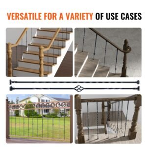 staircase metal balusters, 44'' x 1/2" galvanized steel decorative banister spindles, 10 pack deck baluster with hollow single baskets, twists, spiral stair railing w/ shoes & screws
