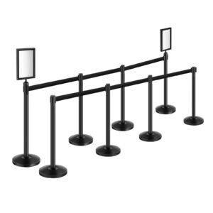 stanchion post, 8 pcs stanchions with retractable belts, carbon steel black stanchions queue with sand injection hollow base, crowd control barriers for theaters, parties, weddings, exhibitions