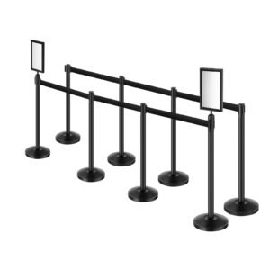 stanchion post, 8 pcs stanchions with retractable belts, carbon steel black stanchions queue with sand injection hollow base, crowd control barriers for theaters, parties, weddings, exhibitions