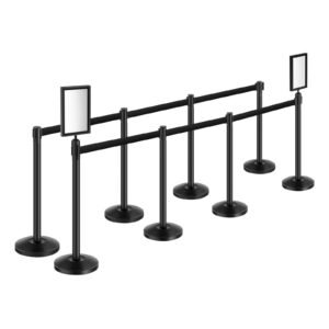 Stanchion Post, 8 Pcs Stanchions with Retractable Belts, Carbon Steel Black Stanchions Queue with Sand Injection Hollow Base, Crowd Control Barriers for Theaters, Parties, Weddings, Exhibitions
