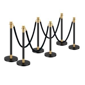 stanchions and velvet ropes, 6 pcs crowd control barriers with 4 black velvet ropes, stainless steel stanchion post queue with sand injection hollow base for theater, wedding, party supplies