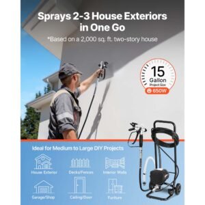 stand airless paint sprayer, 650w, 3000psi high pressure airless sprayer with cart, cleaning brush, hose, extension rod, nozzles, electric spray paint machine for house exterior and interior