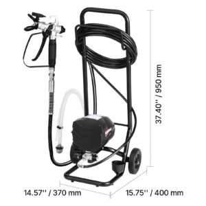 stand airless paint sprayer, 650w, 3000psi high pressure airless sprayer with cart, cleaning brush, hose, extension rod, nozzles, electric spray paint machine for house exterior and interior