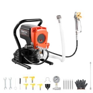 Stand Airless Paint Sprayer, 900W, 3300PSI High Pressure Airless Sprayer, Cleaning Brush, Hose, Extension Rod, Nozzles, Electric Spray Paint Machine for Interior or Exterior of House, Fence