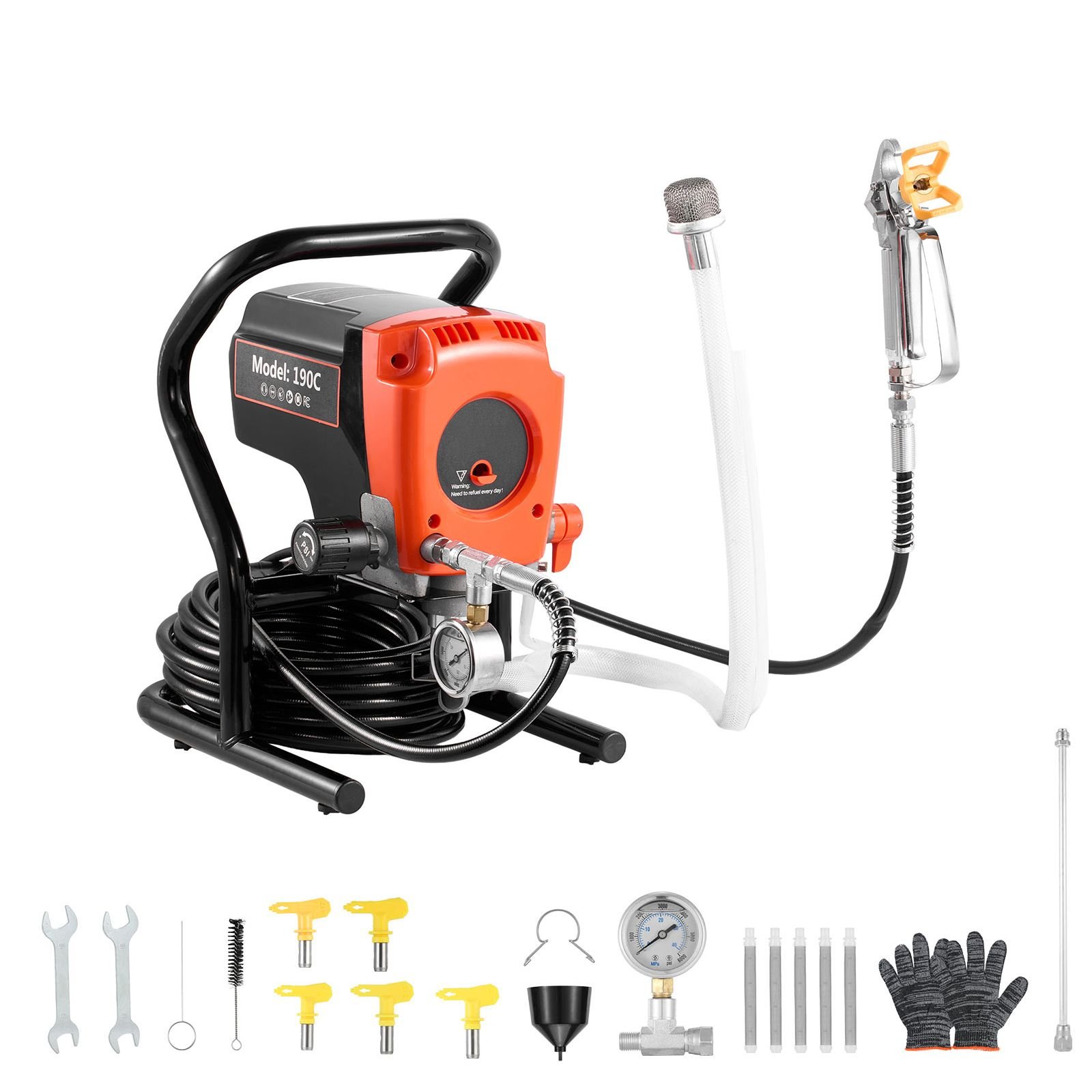 stand airless paint sprayer, 900w, 3300psi high pressure airless sprayer, cleaning brush, hose, extension rod, nozzles, electric spray paint machine for interior or exterior of house, fence