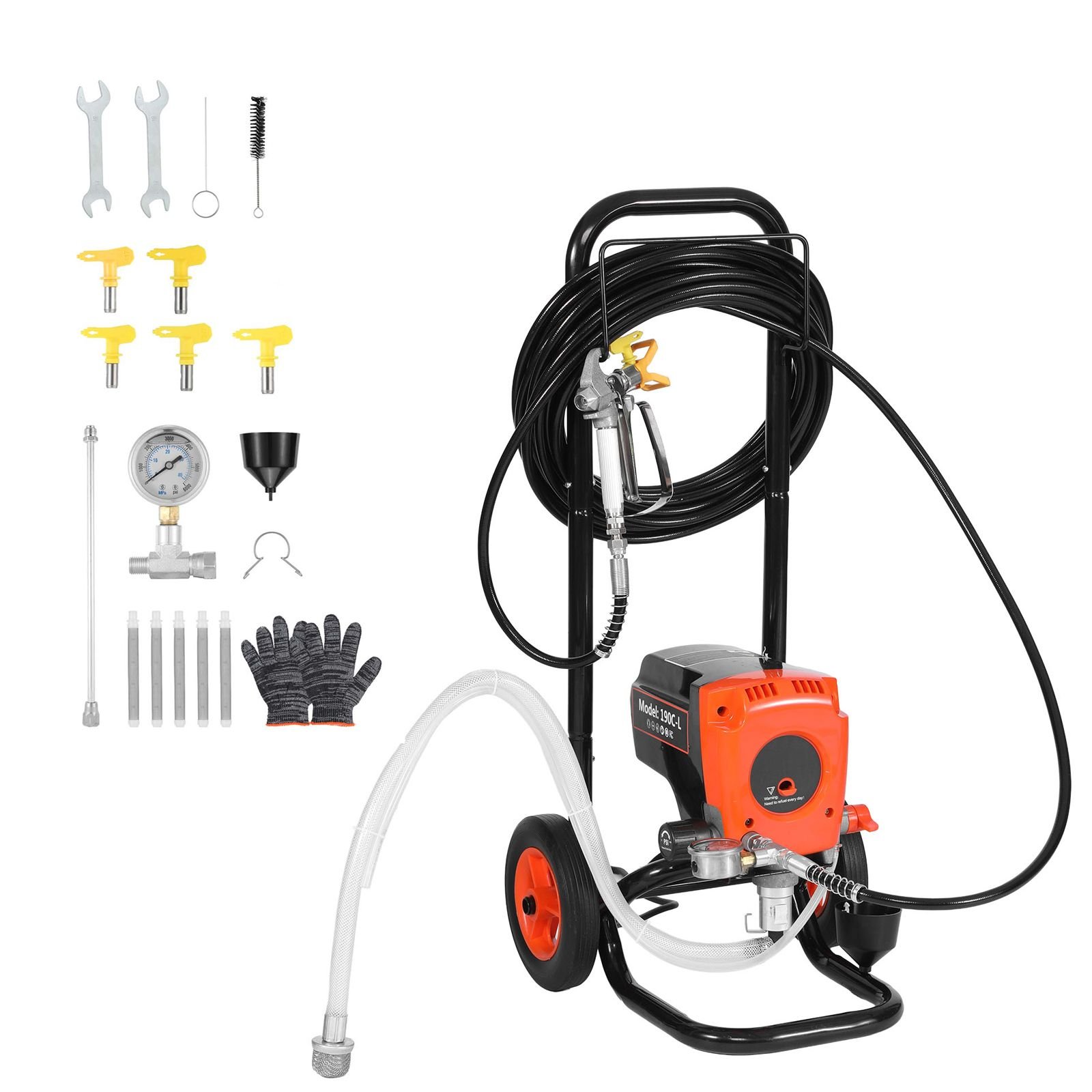 stand airless paint sprayer, 900w, 3300psi high pressure airless sprayer with cart, cleaning brush, hose, extension rod, nozzles, electric spray paint machine for interior or exterior of house