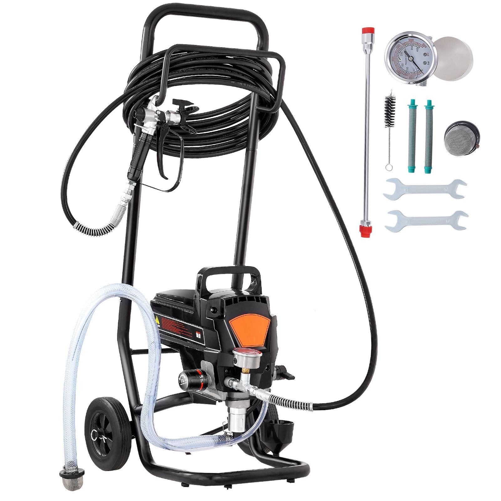 stand airless paint sprayer, 950w 3000psi high efficiency electric airless sprayer with cart, paint sprayers for home interior and exterior furniture and fences, fine and even painting effect