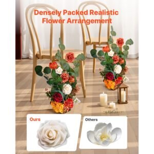 standing artificial flowers arrangements 4 pcs, 17.5 inch tall faux flower decorations for wedding aisle runner chair, orange floral centerpieces for ceremony reception party outdoor decor