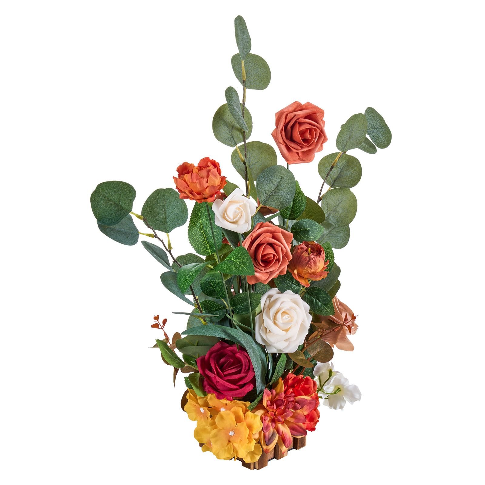 standing artificial flowers arrangements 4 pcs, 17.5 inch tall faux flower decorations for wedding aisle runner chair, orange floral centerpieces for ceremony reception party outdoor decor