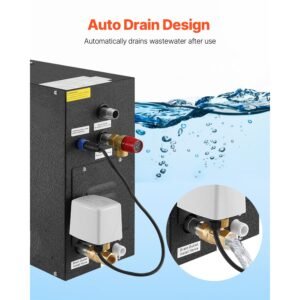 steam generator, 7.5 kw steam shower system with controller for home sauna bath spa, commercial auto drain kit with overheat, dry run & overpressure protection, 10 min to 24h efficient, black