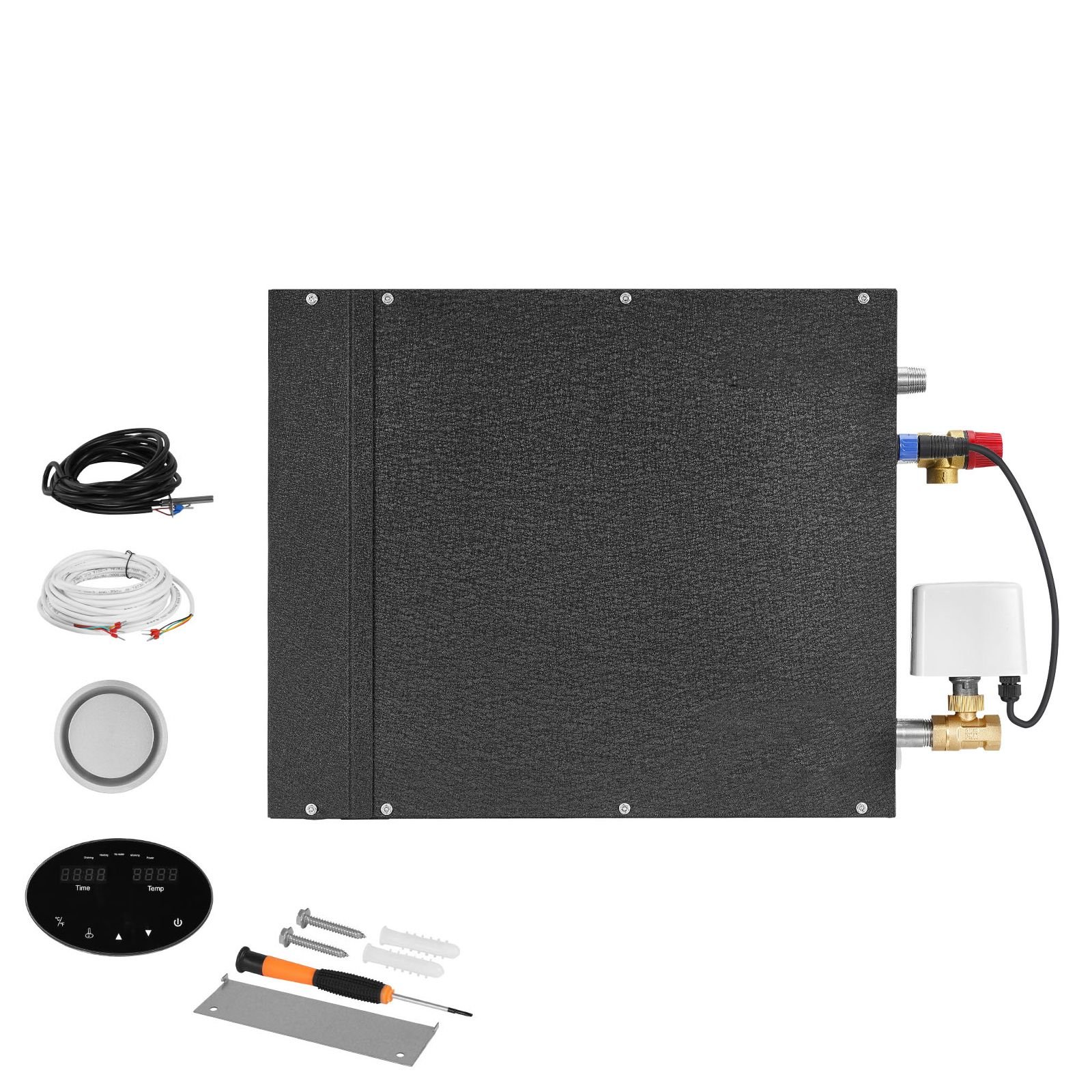 steam generator, 7.5 kw steam shower system with controller for home sauna bath spa, commercial auto drain kit with overheat, dry run & overpressure protection, 10 min to 24h efficient, black