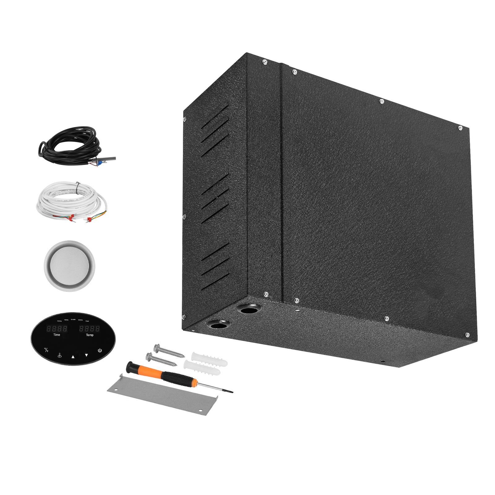 steam generator, 9 kw steam shower system with controller for home sauna bath spa, commercial auto drain kit with overheat, dry run & overpressure protection, 10 min to 24h efficient, black