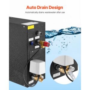 steam generator, 9 kw steam shower system with controller for home sauna bath spa, commercial auto drain kit with overheat, dry run & overpressure protection, 10 min to 24h efficient, black