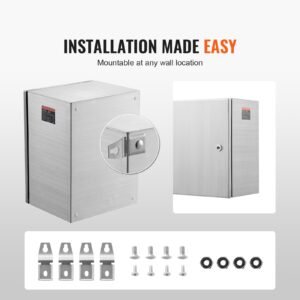 steel electrical box, 16"x 12"x 10", 304 stainless steel electrical enclosure box, wall mounted outdoor electrical electronic equipment enclosure with mounting plate hinges lock, ip66 waterproof