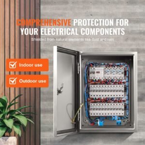 steel electrical box, 16"x 12"x 6", 304 stainless steel electrical enclosure box, wall mounted outdoor electrical electronic equipment enclosure with mounting plate hinges lock, ip66 waterproof