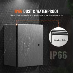 steel electrical box, 16"x 12"x 6", 304 stainless steel electrical enclosure box, wall mounted outdoor electrical electronic equipment enclosure with mounting plate hinges lock, ip66 waterproof