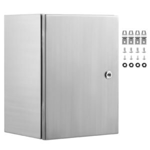 Steel Electrical Box, 16"x 12"x 6", 304 Stainless Steel Electrical Enclosure Box, Wall-Mounted Outdoor Electrical Electronic Equipment Enclosure with Mounting Plate Hinges Lock, IP66 Waterproof