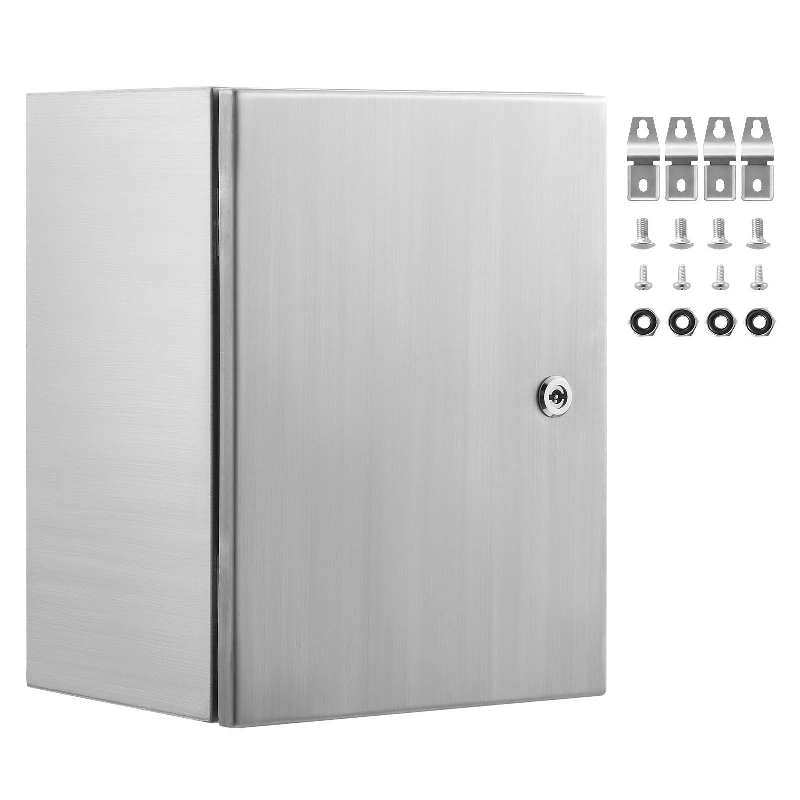 steel electrical box, 20"x 16"x 8", 304 stainless steel electrical enclosure box, wall mounted outdoor electrical electronic equipment enclosure with mounting plate hinges lock, ip66 waterproof