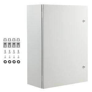 Steel Electrical Box, 27.6 x 19.7 x 9.8 in, Cold Rolled Steel Electrical Enclosure Box, Wall-Mounted Outdoor Electronic Equipment Enclosure with Mounting Plate, Hinges, Lock, IP66 Waterproof