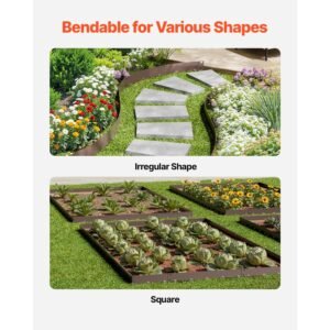 steel landscape edging, 5 packs 39 x 4 in rust resistant metal landscape edging, bendable garden edging border, heavy duty lawn edging, easy to install, flower bed yard pathway divider brown