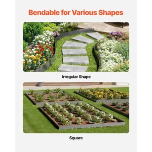 steel landscape edging, 5 packs 39 x 5 in rust resistant metal landscape edging, bendable garden edging border, heavy duty lawn edging, easy to install, flower bed yard pathway divider dark gray