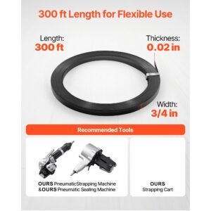 steel strapping coil, 3/4 in x 0.02 in x 300 ft, metal strapping banding roll withstands harsh environment, 1710 lbs break strength, heavy duty banding pallet strap coil for pallet packing