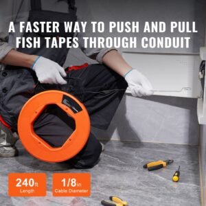 steel wire puller, 240ft, 1/8in, with enhanced housing & handle, simplified cable pulling device, adaptable for wall & electrical conduit wiring, insulated