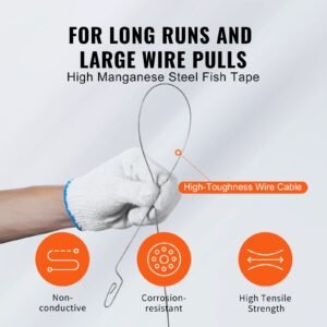 steel wire puller, 240ft, 1/8in, with enhanced housing & handle, simplified cable pulling device, adaptable for wall & electrical conduit wiring, insulated