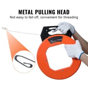 steel wire puller, 240ft, 1/8in, with enhanced housing & handle, simplified cable pulling device, adaptable for wall & electrical conduit wiring, insulated