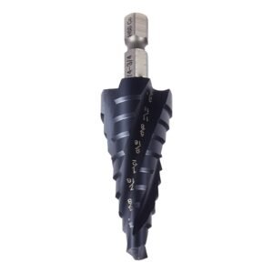 Step Drill Bit, 1/4 to 3/4 inch, 1/4 inch Hex Shank, TiAlN Coating Cobalt HSS High Speed Steel, Four Spiral Flute Step Bit for Metal, Stainless Steel, Aluminum, Wood, Plastic, Fiberglass
