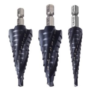 Step Drill Bit Set, 1/8 - 7/8 inch, 3 Pieces Step Drill Bits, 1/4 inch Hex Shank, TiAlN Coating Cobalt HSS High Speed Steel, for Metal, Stainless Steel, Aluminum, Wood, Plastic, Fiberglass