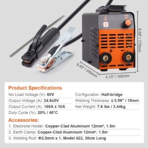 stick welder, 160a arc/lift tig 2 in 1 welding machine with igbt inverter 110v/220v portable mma welder machine with hot start, arc force and anti stick