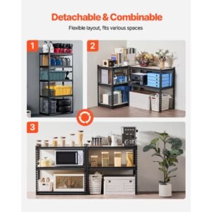 storage shelves, 2000 lbs, 5 tier garage storage shelving, 16" d x 32" w x 62.8" h adjustable metal shelves for garage shelves utility rack shelf, ideal for kitchen, warehouse, basement, black