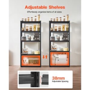 storage shelves, 2000 lbs, 5 tier garage storage shelving, 16" d x 32" w x 72" h adjustable metal shelves for garage shelves utility rack shelf, ideal for kitchen, warehouse, basement, black