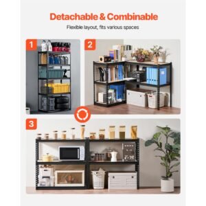storage shelves, 2000 lbs, 5 tier garage storage shelving, 16" d x 36" w x 71.4" h adjustable metal shelves for garage shelves utility rack shelf, ideal for kitchen, warehouse, basement, black