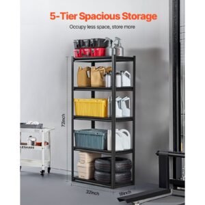 storage shelves, 2000 lbs, 5 tier garage storage shelving, 18" d x 32" w x 72" h adjustable metal shelves for garage shelves utility rack shelf, ideal for kitchen, warehouse, basement, black