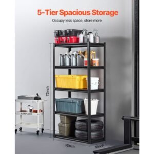 storage shelves, 2000 lbs, 5 tier garage storage shelving, 18" d x 36" w x 72" h adjustable metal shelves for garage shelves utility rack shelf, ideal for kitchen, warehouse, basement, black