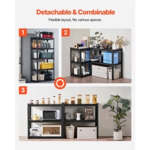 storage shelves, 2000 lbs, 5 tier garage storage shelving, 18" d x 36" w x 72" h adjustable metal shelves for garage shelves utility rack shelf, ideal for kitchen, warehouse, basement, black